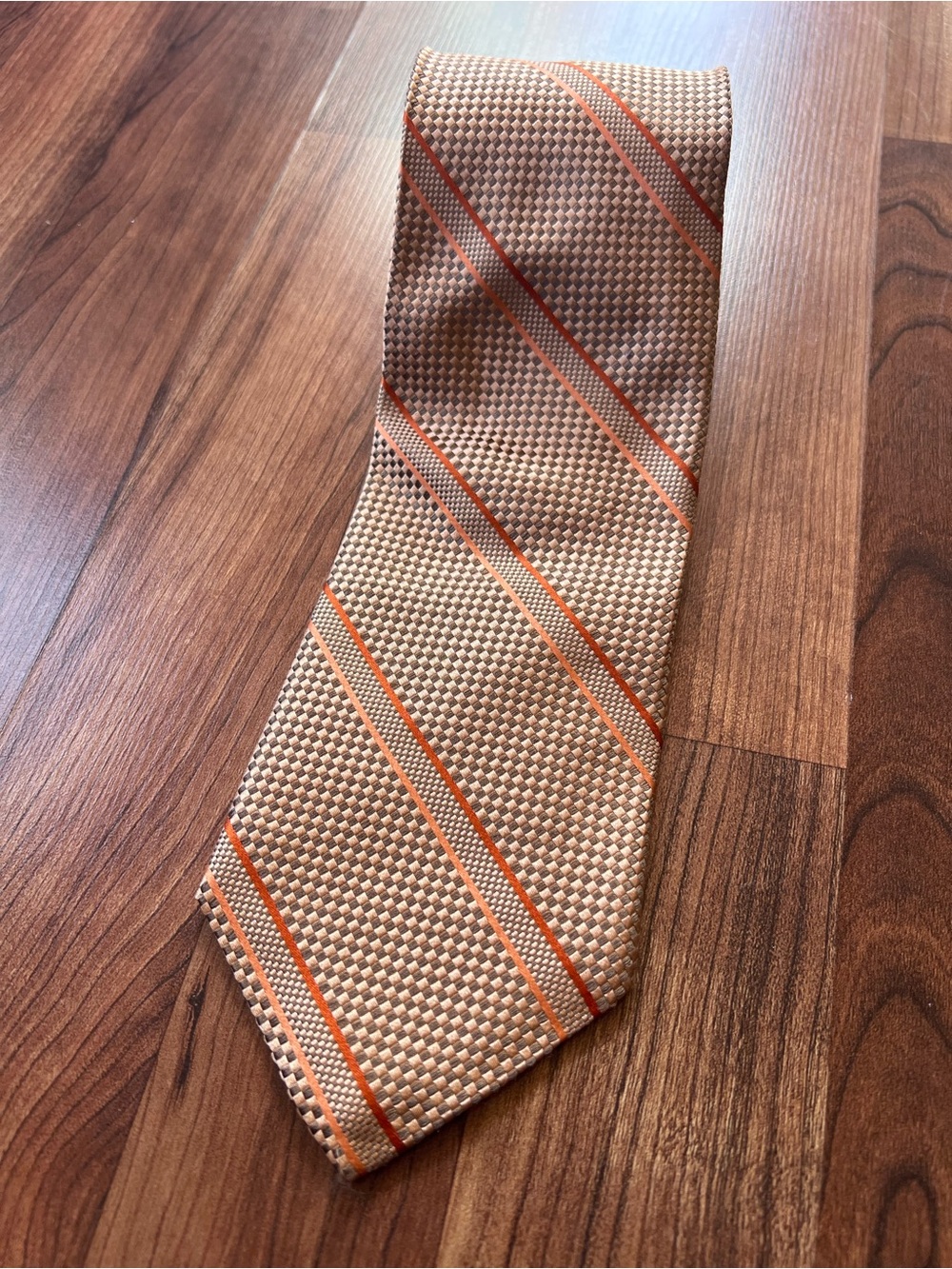 Robert Talbott Best of Class Silk Tie Tan Orange Stripe Made in USA